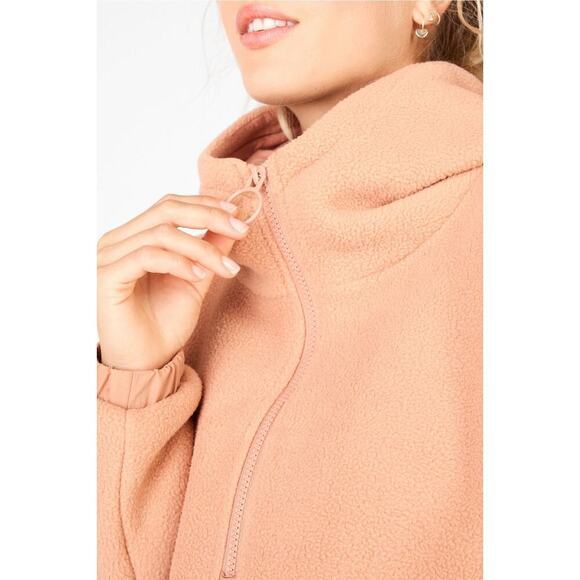 FABLETICS: Lotta Teddy Half-Zip Hooded Jacket Peach Small Oversized ( H328) - Picture 3 of 8